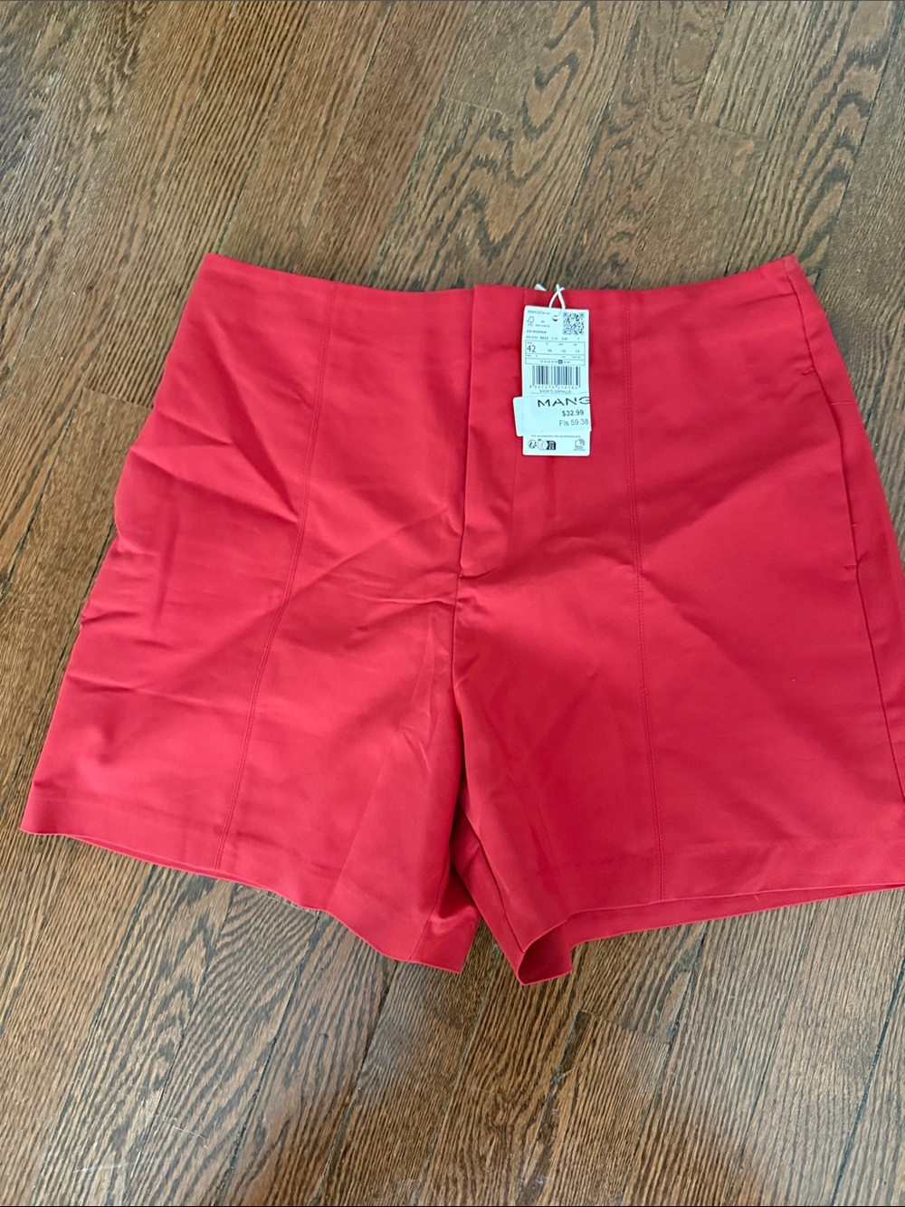 Mango Bright Red High-Waist Tailored Shorts NWT